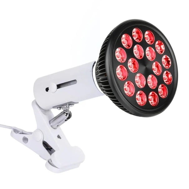 Rød lyslampe med dobbelt chip, infrarød terapi, 660nm, 850nm, 18 LED'er, 360° roterende holder, smertelindring, regenerering, EU-stik hvid