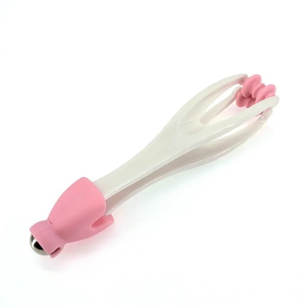 Rodillo de masaje para dedos que actúa sobre los puntos de acupuntura. Herramienta de masaje manual con dos rodillos y una bola de metal para masaje manual. Herramienta de masaje para promover la circulación sanguínea. 16,3 x 3,3 cm. rosa