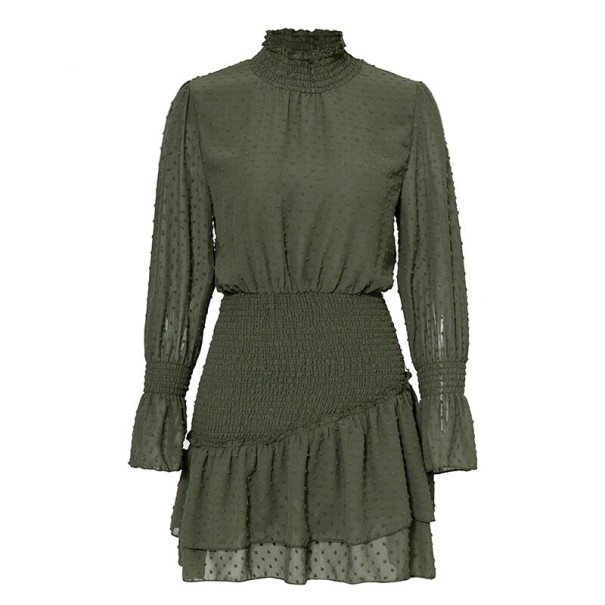 Rolákové mini šaty s volánikmi armádny zelená S