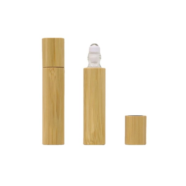 Roll-on-Flasche für ätherische Öle 10 ml Nachfüllbar mit Bambusholz und Roll-On-Applikator für Parfüm und Öle 1