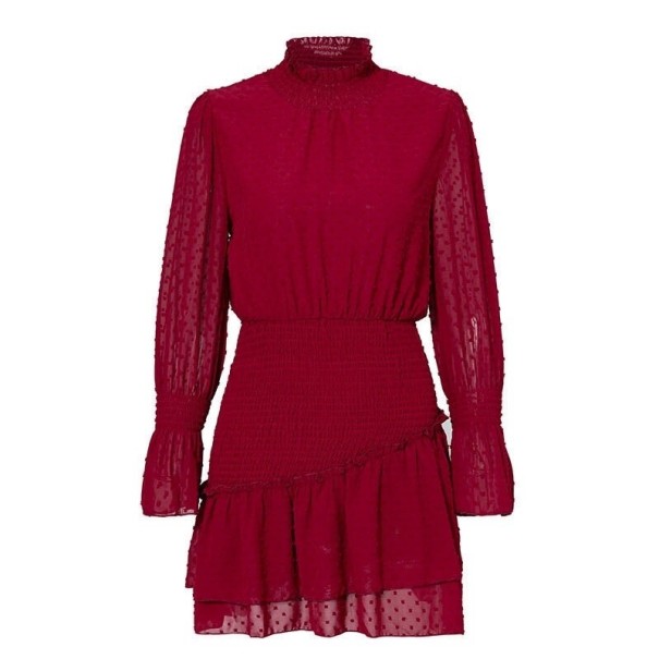 Rollkragen-Minikleid mit Rüschen weinrot S