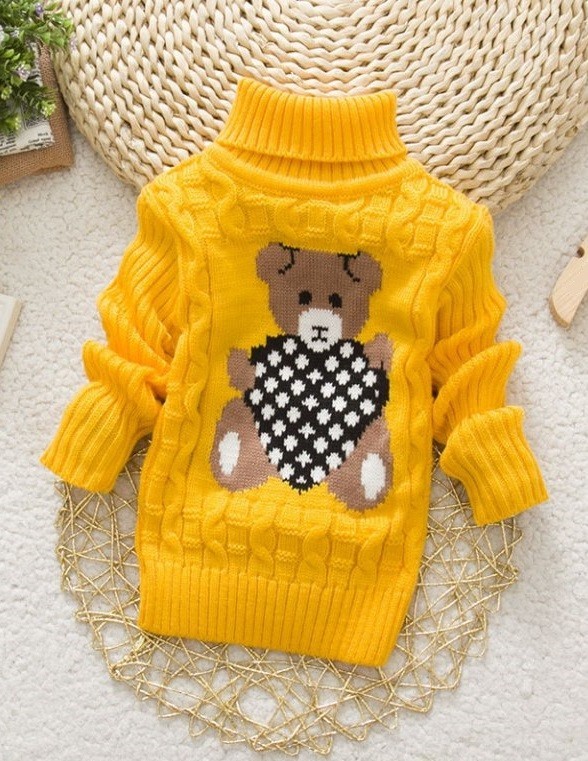 Rollkragenpullover für Kinder mit Teddybär J2889 gelb 2