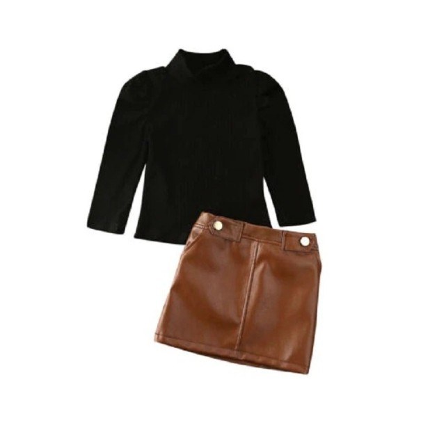 Rollkragenpullover und Lederrock für Mädchen L1352 3