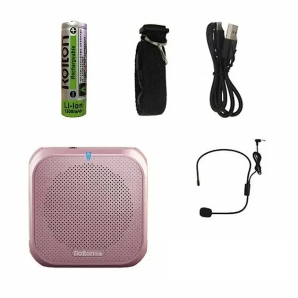 Rolton K400 stemmeforstærker med kablet mikrofon, USB- og TF-kortunderstøttelse, 5W output, 1200mAh, 8 timers batterilevetid, Indbygget højttaler med rem rosa
