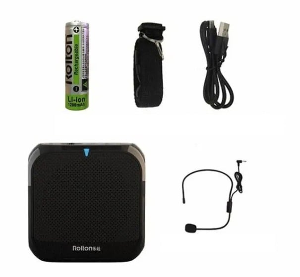 Rolton K400 Voice Amplifier with Wired Microphone USB and TF Card Support 5W Output 1200mAh Battery Life 8 Hours Built-in Speaker with Strap black
