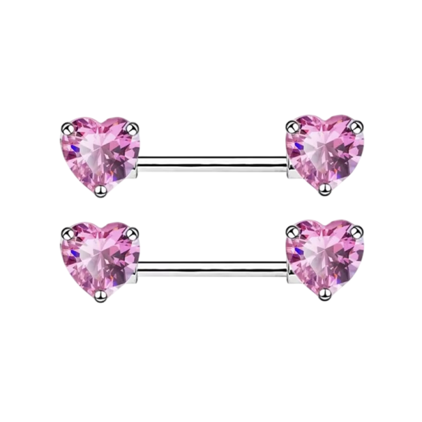Romantic Heart-Shaped Pair of Nipple Jewellery Size 1.6 mm Glossy Body Piercing for Women and Girls Elegant Detail pink