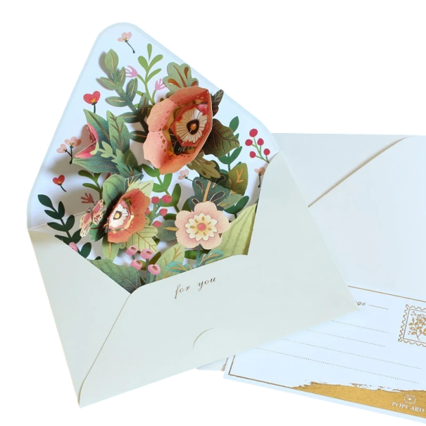 Romantico biglietto d'auguri 3D floreale con busta e cartolina Biglietto d'auguri pop-up Fiori colorati Carta regalo creativa Compleanno Natale 1