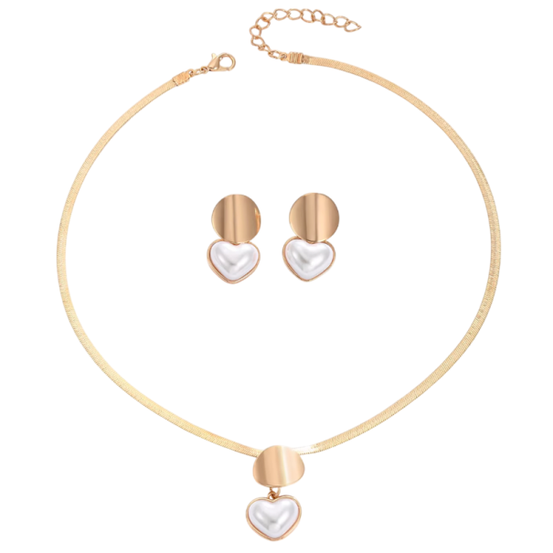Romantische parelmoer set van sieraden oorbellen en ketting 40+5 cm Hart met parel Zinklegering Elegante modeaccessoire 1
