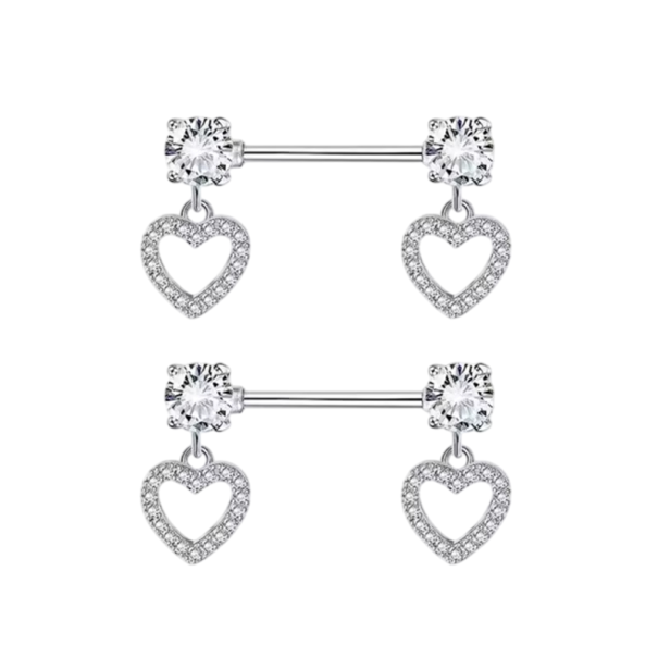 Romantisches Paar Piercings für die Brustwarzen mit Herz Größe 1,6 mm Glänzender Körperpiercing für Frauen und Mädchen Zartes weibliches Motiv silbern