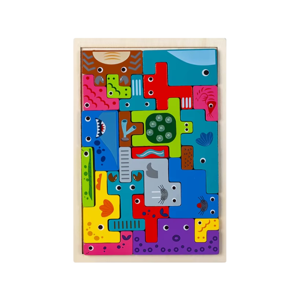 Rompecabezas de madera 15 x 22,5 cm para niños a partir de 3 años Animales marinos adorables Foca cangrejo tiburón Juguete educativo para lógica 1