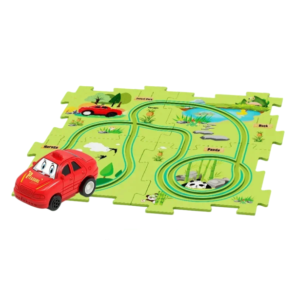 Rompecabezas infantil ferrocarril eléctrico tema bosque, 4 piezas de rompecabezas, 1 cochecito – Divertido rompecabezas para niños con ferrocarril 1