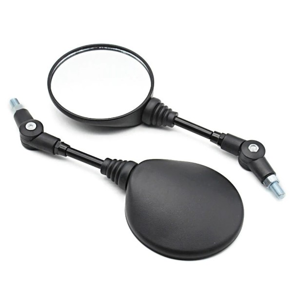 Ronde motorfiets achteruitkijkspiegels 2 stuks draaibaar met lange arm 29,5 cm schroefdraad 10 mm ABS en aluminium zwarte kleur 1