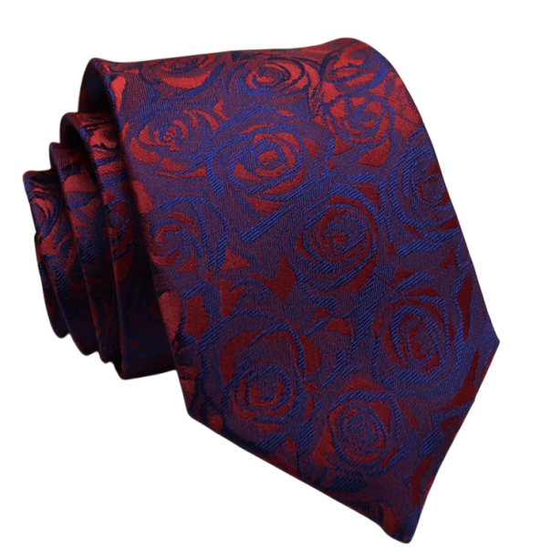 Rood-blauwe herenstropdas met bloemen 146 x 8 cm Stijlvol herenaccessoire voor bij een pak Elegante formele stropdas voor bruiloften, bals 1