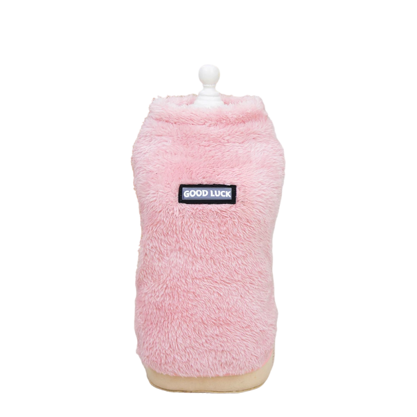 Ropa de forro polar para perros Chaqueta de forro polar de un solo color Suéter cálido de invierno Sudadera de forro polar acolchada para perros con la inscripción Good Luck rosa S