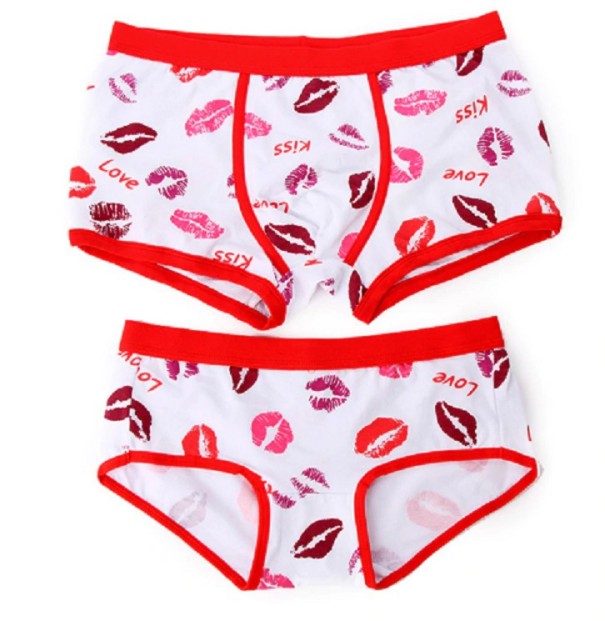 Ropa interior de pareja con estampado de labios hombre S, mujer S-M