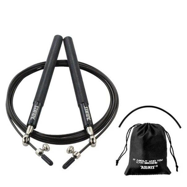 Rope da velocità con cuscinetti a sfera 3 m Cavo in acciaio regolabile Manici in alluminio Strumento per allenamento veloce e fitness nero