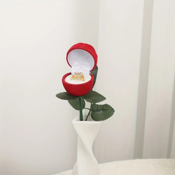 Rosa artificiale 2 in 1 con scatola per anello 25 cm superficie in velluto rossa confezione romantica anello di fidanzamento regalo di fidanzamento 1