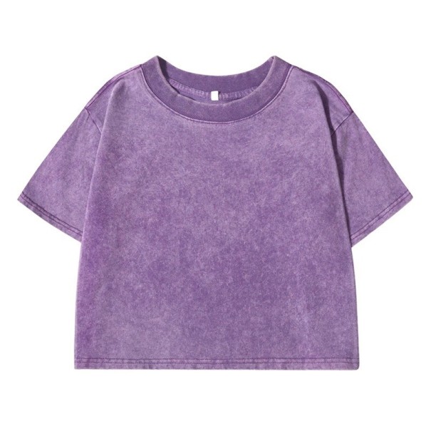 Rosa damkort t-shirt med kort ärm, streetwear-stil, bekväm passform, bomullsmaterial, sommarmode, vardagskläder lila S