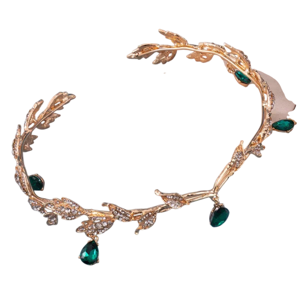 Rosa Goldene Feenkrone für die Haare Blätter und Diamanten Hochzeitsdiadem Romantischer Haarschmuck für Ball, Fotoshooting, Feier grün