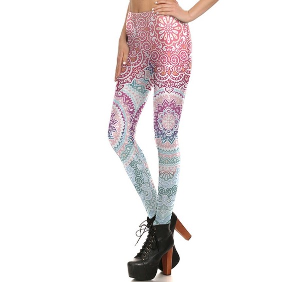 Rosa leggings för kvinnor med mandalatryck