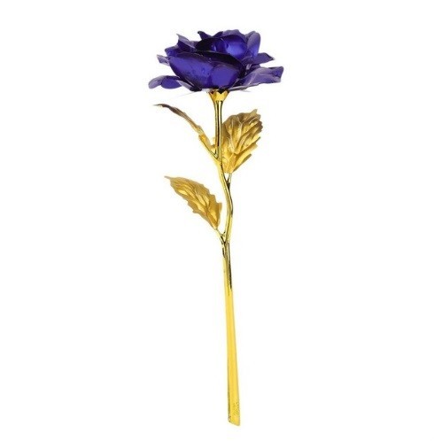 Rose décorative dorée dans une boîte cadeau J854 bleu
