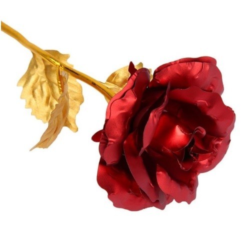 Rose décorative dorée dans une boîte cadeau J854 rouge