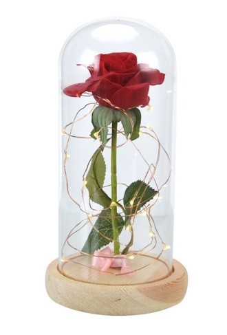 Rose rouge lumineuse LED dans un bocal en verre clair