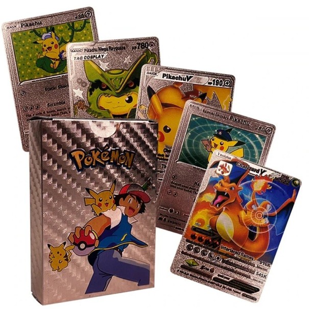 Roségoldene Pokemon-Karten, VMax-Pack, glänzende Pokemon-Karten, Pokemon-Sammelkarten, Roségoldenes Spielkarten-Set, 55-teilig 1