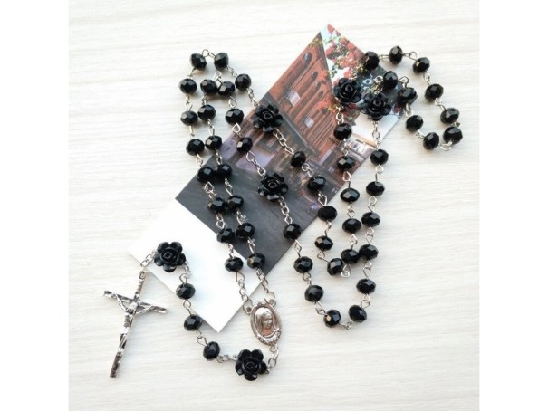 Rosenkranz-Halskette für Damen schwarz