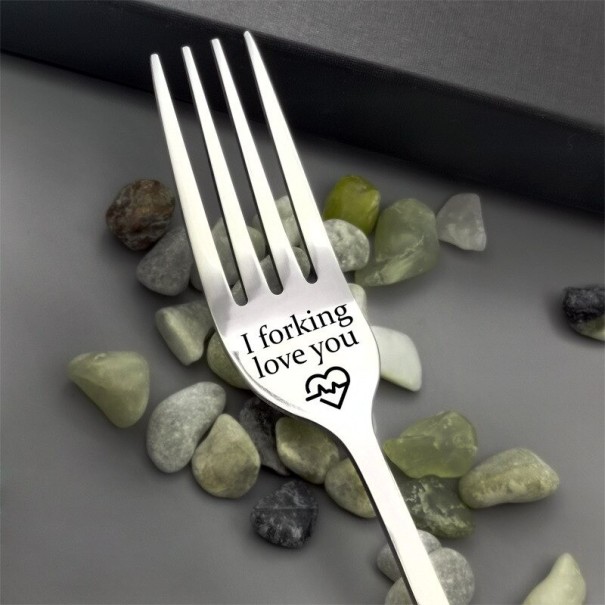 Rostfri gaffel med inskription 6