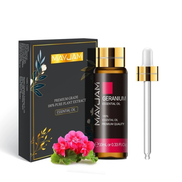 Rostlinný esenciální olej 10 ml s pipetou Přírodní aromatický olej do zvlhčovače a difuzéru Vůně pro relaxaci Domácí aromaterapie Geranium
