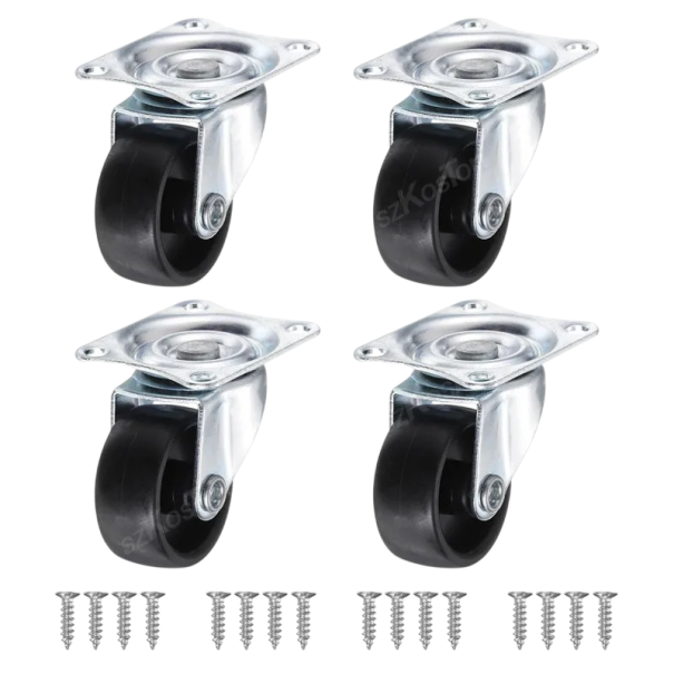 Rotițe de mobilă pivotante fără frână, capacitate de încărcare 135 kg, lățime 18 mm, placă de montaj 44,5×38 mm, metal și plastic, negru, pentru mobilă