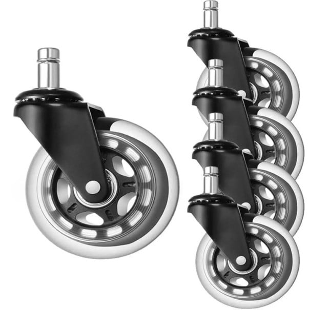 Rotițe pentru scaun de birou cu ax, diametru roții 50 mm, lungimea axului 22 mm, diametru 10–11 mm, oțel și cauciuc, negru, pentru scaune