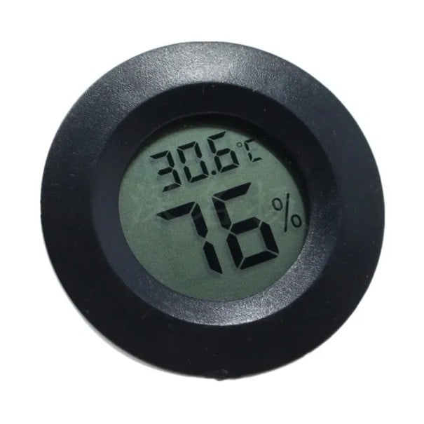 Round Digital Thermometer and Hygrometer 45 mm for Terrariums and Aquariums without Water with LCD Display and Battery for Monitoring Temperature and Humidity black