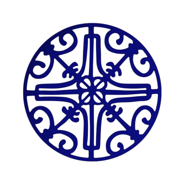 Round Flat Ceramic Plate 20.32 cm with Cross Ornamental Motif Decorative Plate for Serving Desserts and Dishes blue