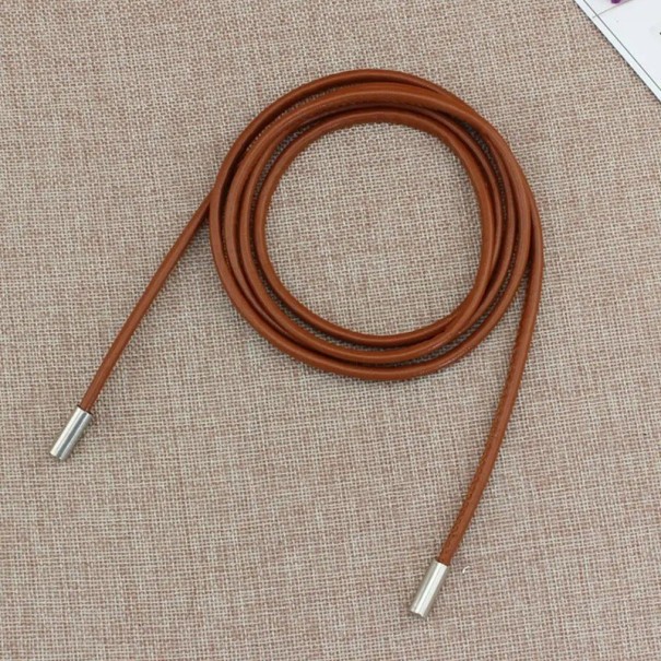 Round PU Leather Dress Belt 150 x 0.5 cm Elegant Women's Tie Belt Waist Fashion Accessory for Dresses Skirts Tunics brown