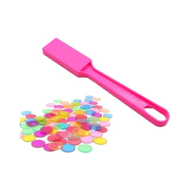 Różdżka magnetyczna Montessori 20x2,95x7x1,26 cm i 100 szt. żetonów 1,9 cm Gra edukacyjna Liczenie kolorów Bingo Żetony plastikowe przezroczyste różowy