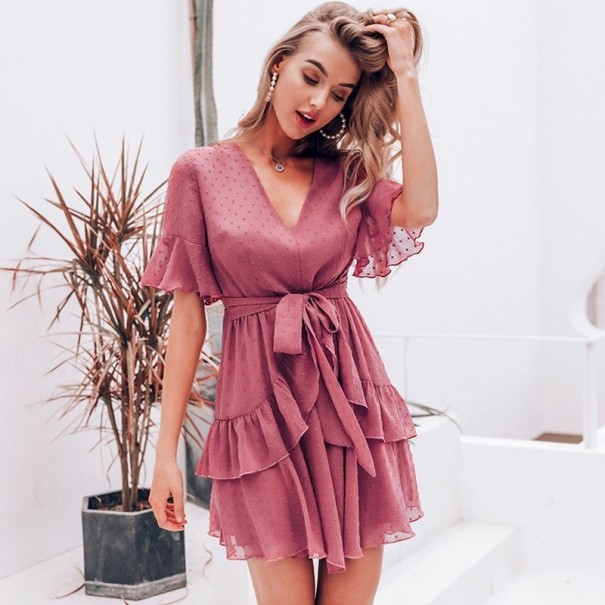 Roze damesjurk met ruches