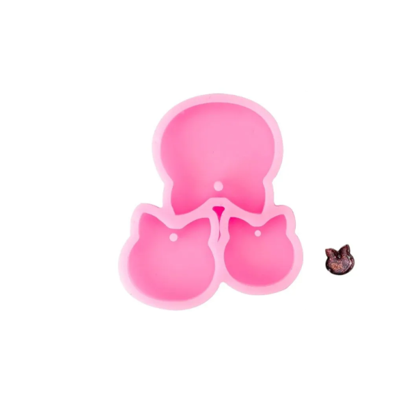 Roze siliconen mal met drie katten 5,5 x 5 cm voor het gieten van hars Sieraden, hangers, sleutelhangers, decoraties maken 1
