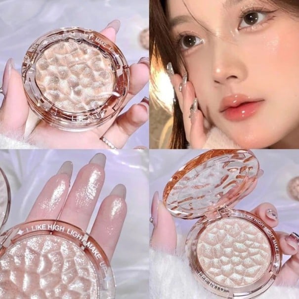 Rozjasňovač v pudru Rozjasňovací tvářenka na obličej Pudrový rozjasňovač Jemný lesk zvýraznění lícních kostí Kompaktní make-up Champagne Gold
