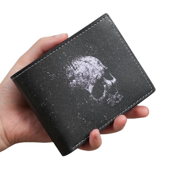 Rozkládací peněženka s lebkou 11,5 x 9,3 x 1,4 cm Polyvinyl Kompaktní provedení Peněženka na karty bankovky a drobné černá