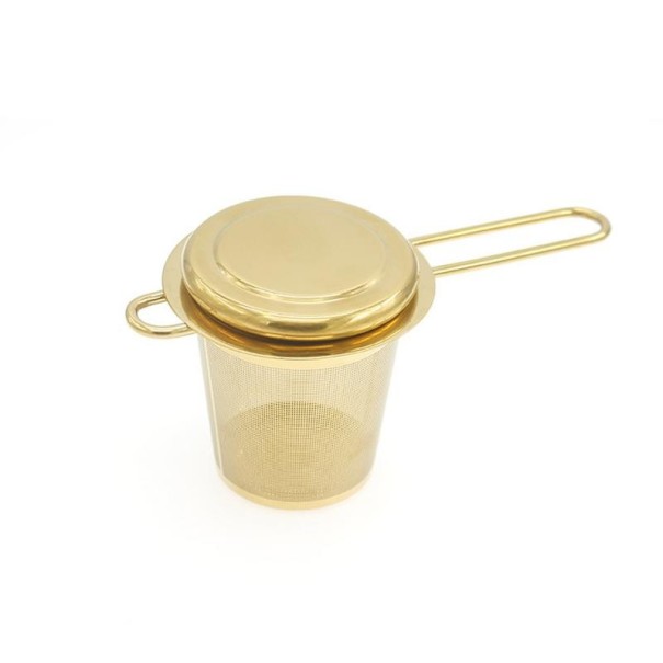 Rozsdamentes acél teás szűrő C104 kupakkal arany