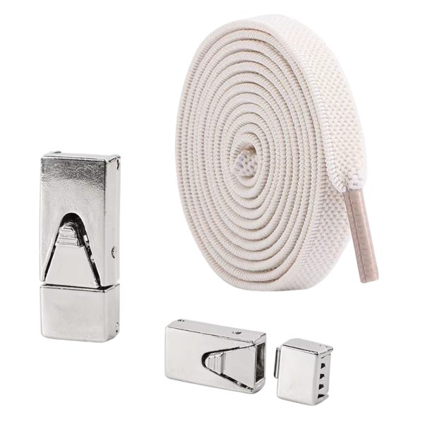 Rozšířené ploché šněrování bez zavazování 100 cm Šířka 0,8 cm Tloušťka 0,2 cm Elastické tkaničky s tlačným zámkem Pro děti i dospělé béžová