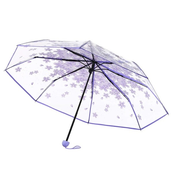Roztomilý průhledný deštník s květinovým vzorem Průměr 93 cm Japonský styl Deštník s květy Elegantní romantický doplněk do deště fialová