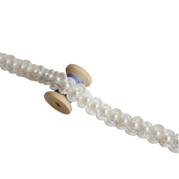 Ruban en dentelle avec imitation de perles 1,4 cm x 91 cm Mélange de polyester et de coton dentelle décorative avec perles pour décorer des robes des vêtements des accessoires 1
