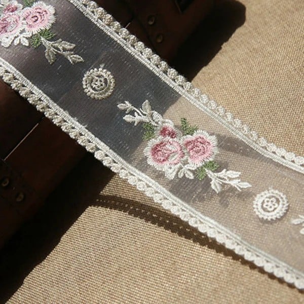 Ruban en dentelle brodée avec des fleurs 8,5 cm x 91 cm Dentelle florale décorative Ruban en dentelle en polyester pour la couture de décorations 1