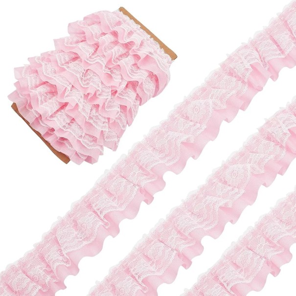 Ruban en dentelle ondulée 182 cm Largeur 5 cm Ruban de décoration en polyester pour la couture de vêtements et la décoration textile, bricolage rose