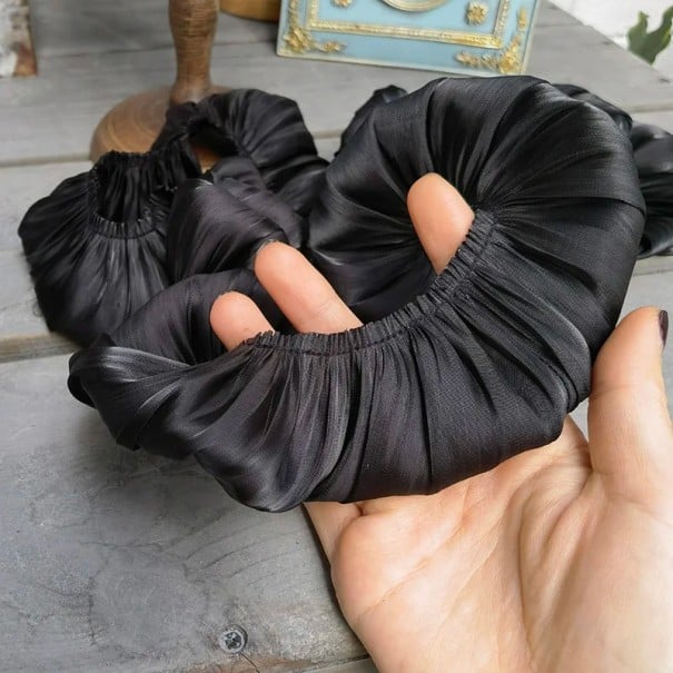 Ruban en volants plissés à deux couches 5 cm longueur 91 cm Viscose nylon ruban décoratif à volants Bordure décorative pour la couture noir