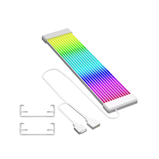Ruban PC ARGB 3x8pin 5V avec connecteurs mâle et femelle 50 x 235 x 10 mm bande LED RGB pour boîtiers PC de jeu et cartes mères blanc