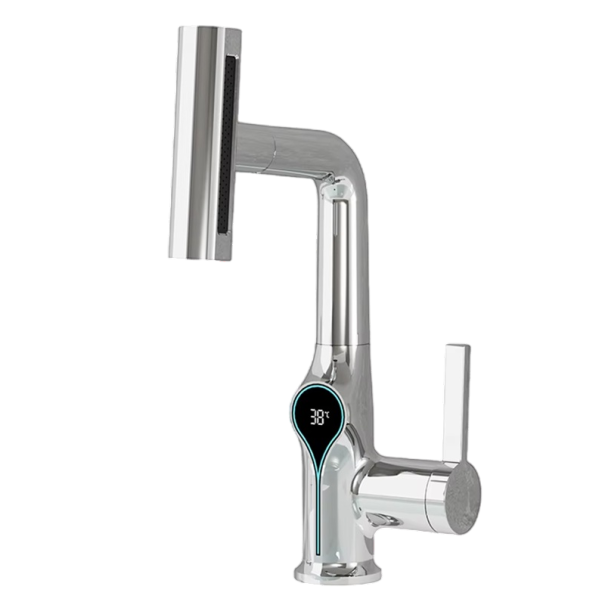 Rubinetto con display digitale 29,5 cm Rubinetto da lavabo con indicatore di temperatura per acqua calda e fredda per il bagno argento